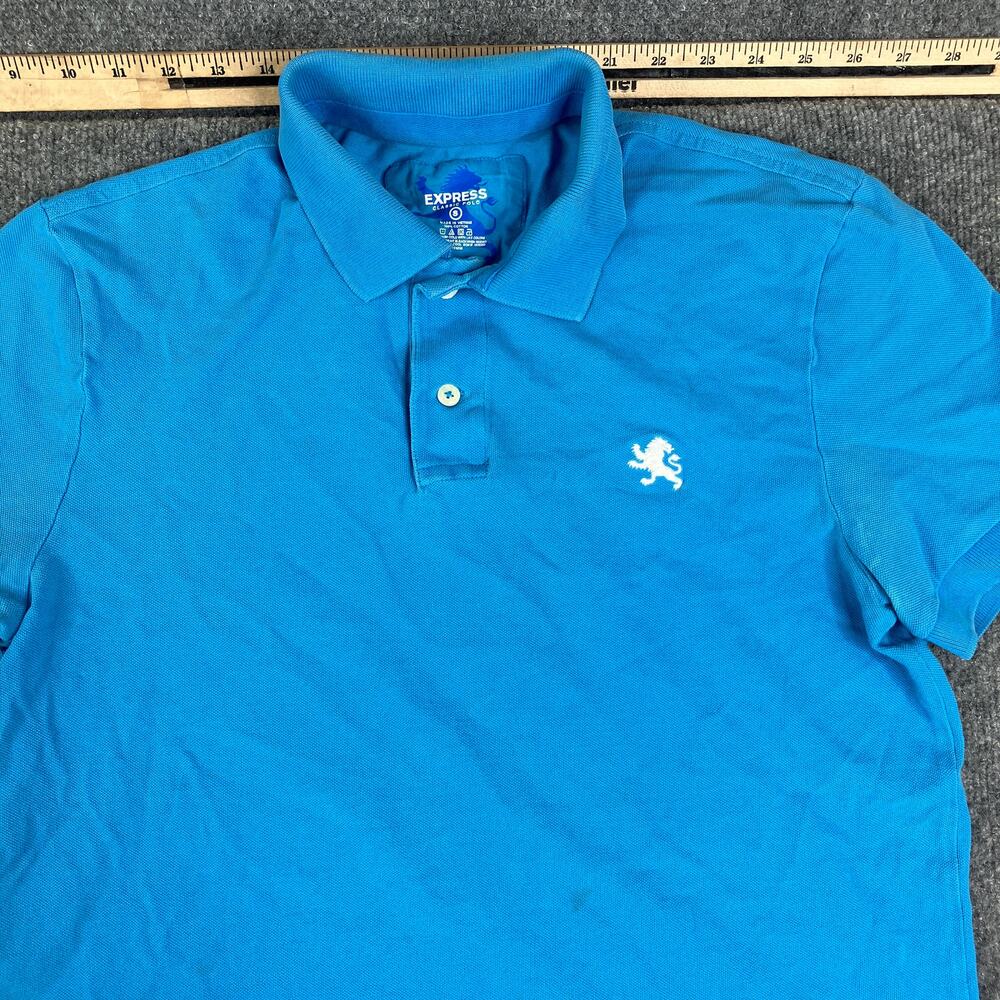 Express Polo‎ Mens Size S Blue Classic Fit Embroidered Lion Cotton Casual Shirt
